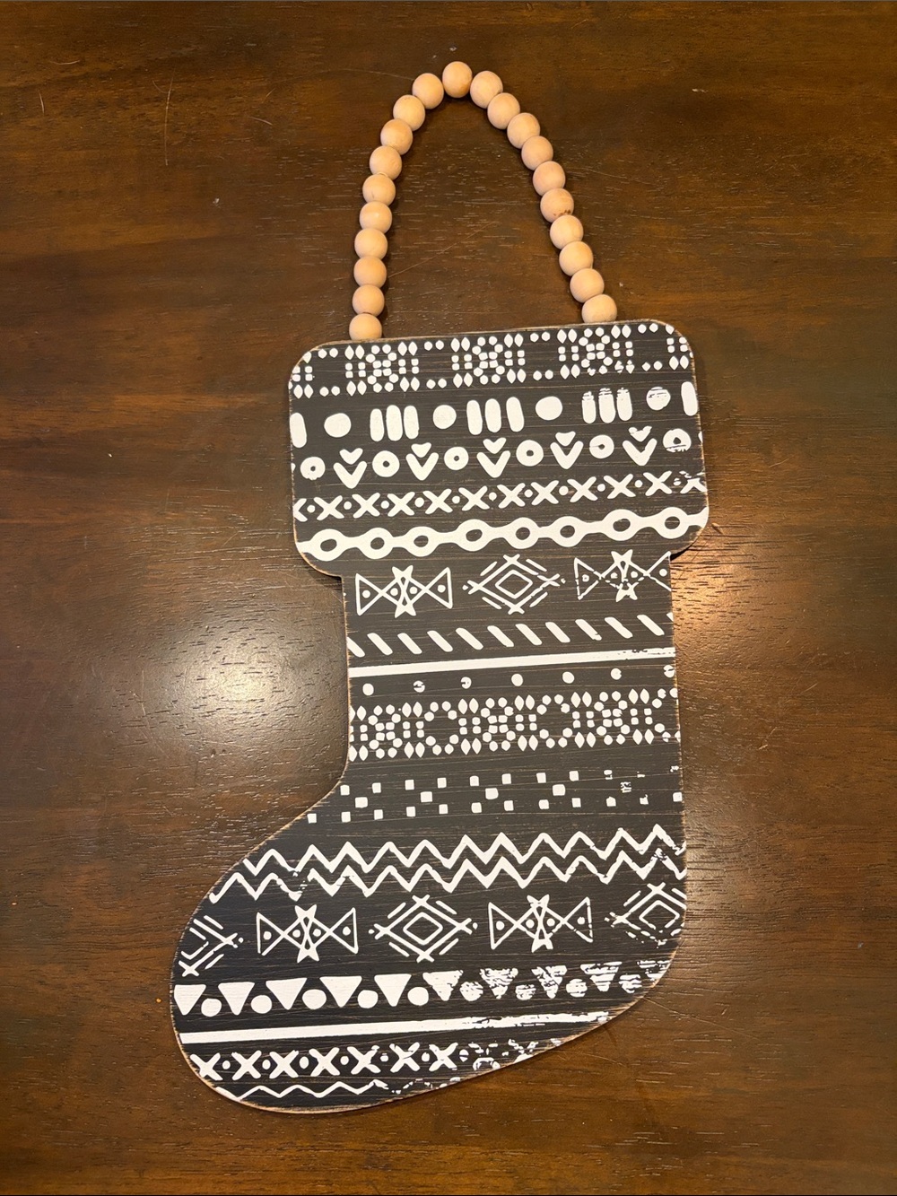Black & White Aztec Patterned Holiday Stocking Tote